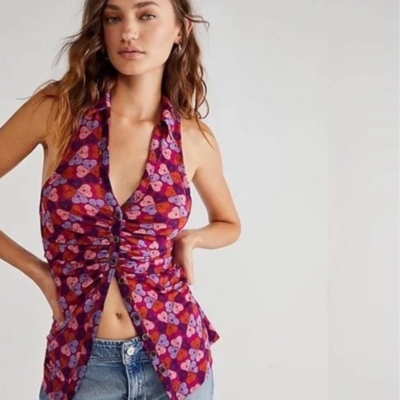 NWT Free People Lucky Vest Heart Print - Picture 1 of 4